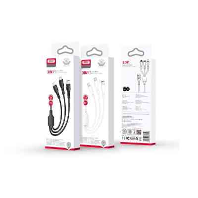 Дата кабель USB 2.0 AM to Lightning + Micro 5P + USB-C 1.0m 2.4A XO (CB-23U3) Винница