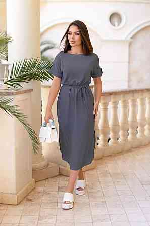 Жіноча сукня міді зі шнурком "Rea" оптом | Батал Графіт, 50-52 Київ