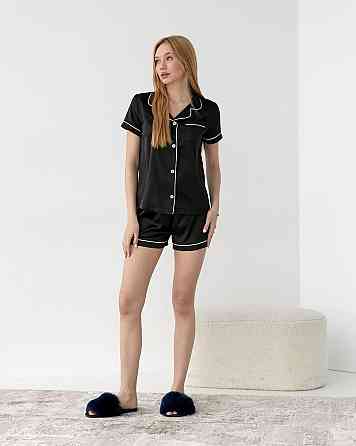 Шовкова піжама з шортами і сорочкою Чорний M Харків