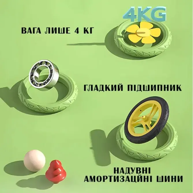 Велобег с дельфином, складной беговел от 2 до 5 лет, надувные колеса 12", нагрузка до 40 кг, ВА03 4 кг Коломия - фото 5