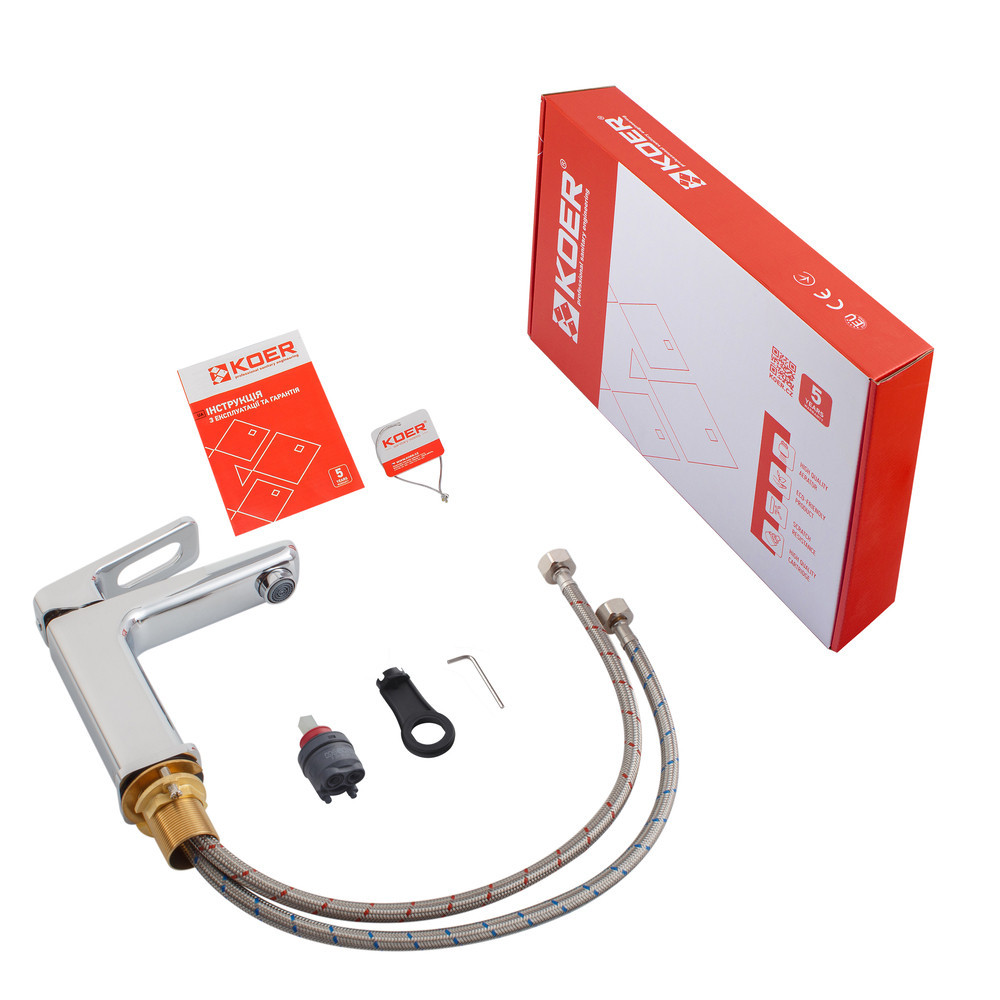 Змішувач для умивальника Koer KB-10031-01 (KR5430) сучасний дизайн Харків - фото 4