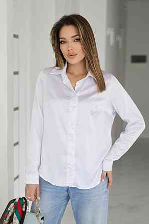 Жіноча шовкова сорочка класична "Milena" |Батал Білий, 54-56 Київ