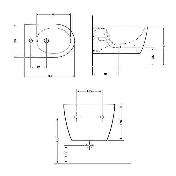 Биде подвесное Qtap Jay 520х360х320 White QT07555376W Киев