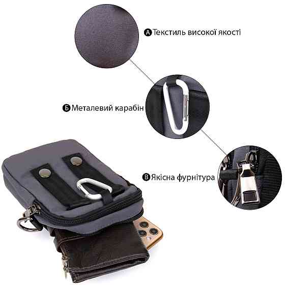 Сумка на пояс нейлон Vintage 20646 Сіра Київ