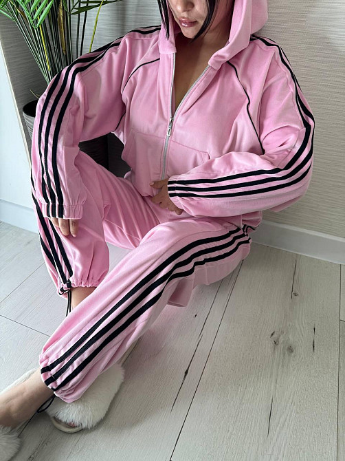 Жіночий стильний велюровий-плюшевий костюм двійка. Рожевий, 42/44 Одеса - фото 8