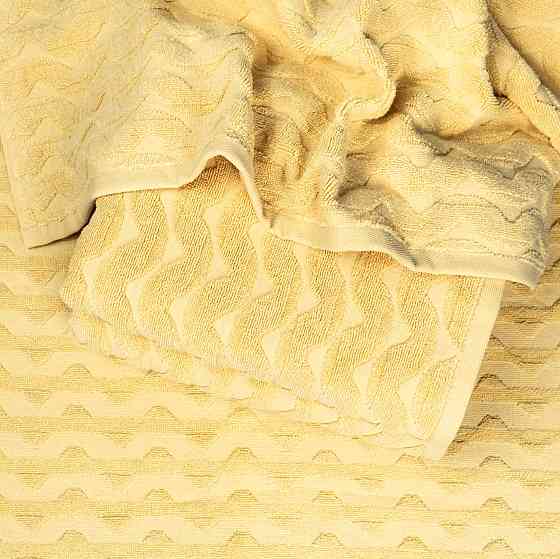 Комплект махрових рушників Жакардових Хвиля 3шт GM Textile 50х90см, 50х90см, 70х140см 500г/м2 (Жовтий) Суми