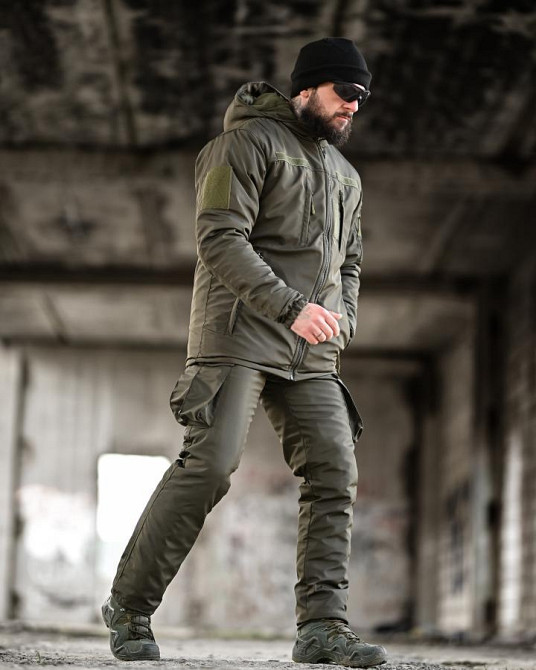 Зимовий тактичний чоловічий костюм хакі куртка штани на синтепоні з підтяжками теплий закриває поперек Одеса - фото 3