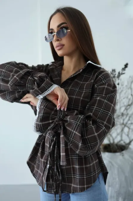 Сорочка в клітинку з мереживом жіноча фланель 100% котон Одеса - фото 10