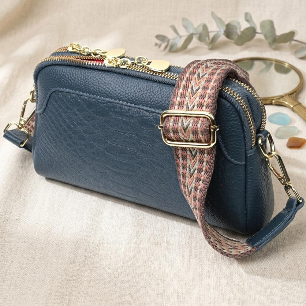 Модная сумка на два отделения из натуральной кожи Vintage 22355 Синяя Киев - изображение 11
