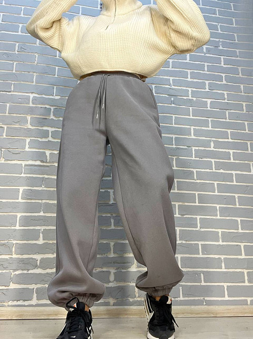 Штани жіночі W 6632 спортивні джоггери утеплені подвійна біла резинка на талії сірі, сірий, M Київ - фото 13