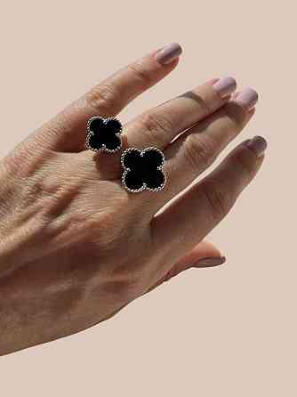 Кольцо Van Cleef посеребрение / клевер кольцо двойное черная эмаль Одесса
