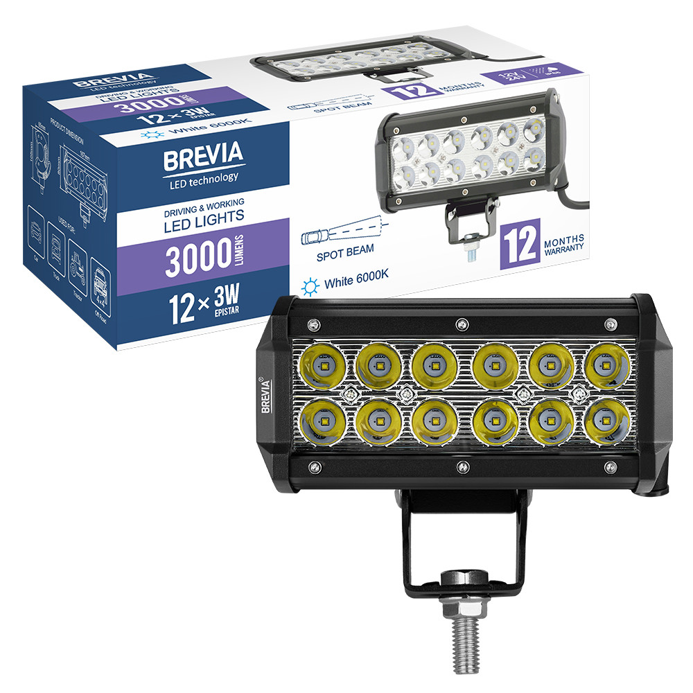 Фара светодиодная Brevia Cree Spot 10-30V, 36W (12x3W), 3000Lm, 1шт Львов - изображение 8