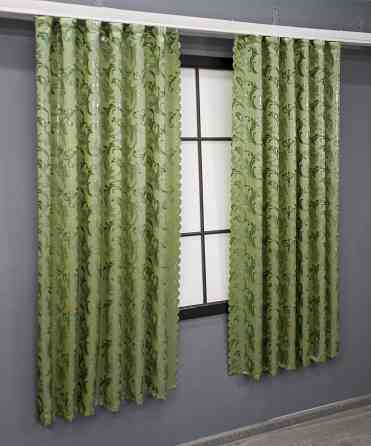 Комплект коротких штор VR-Textil Жаккард Завиток с люрексом № 1649ш Оливковый 145х170 см 2 шт (35-0263) Киев