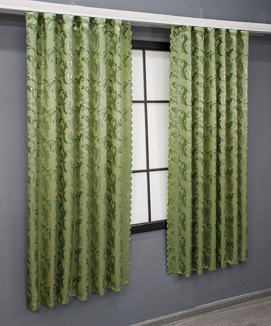 Комплект коротких штор VR-Textil Жаккард Завиток с люрексом № 1649ш Оливковый 145х170 см 2 шт (35-0263) Киев - изображение 3