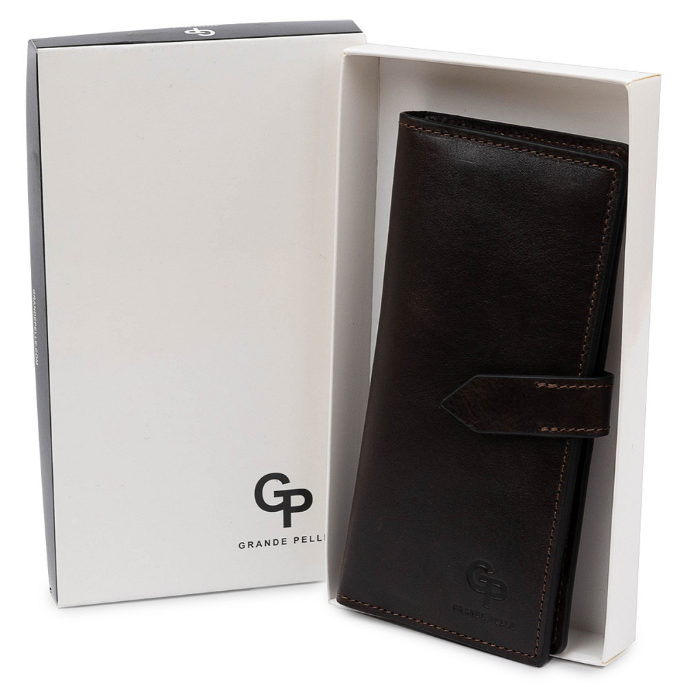 Шкіряне чоловіче глянсове портмоне GRANDE PELLE 11517 Коричневий Київ - фото 5