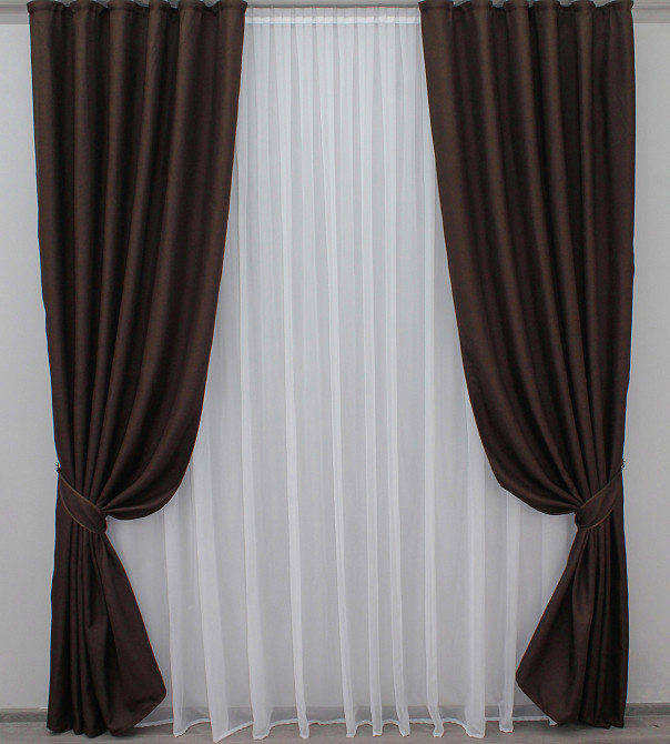 Комплект готових штор VR-Textil Льон-блекаут Льон Мішковина № 291ш Венге 150х270см 2 шт (30-041) Київ - фото 2