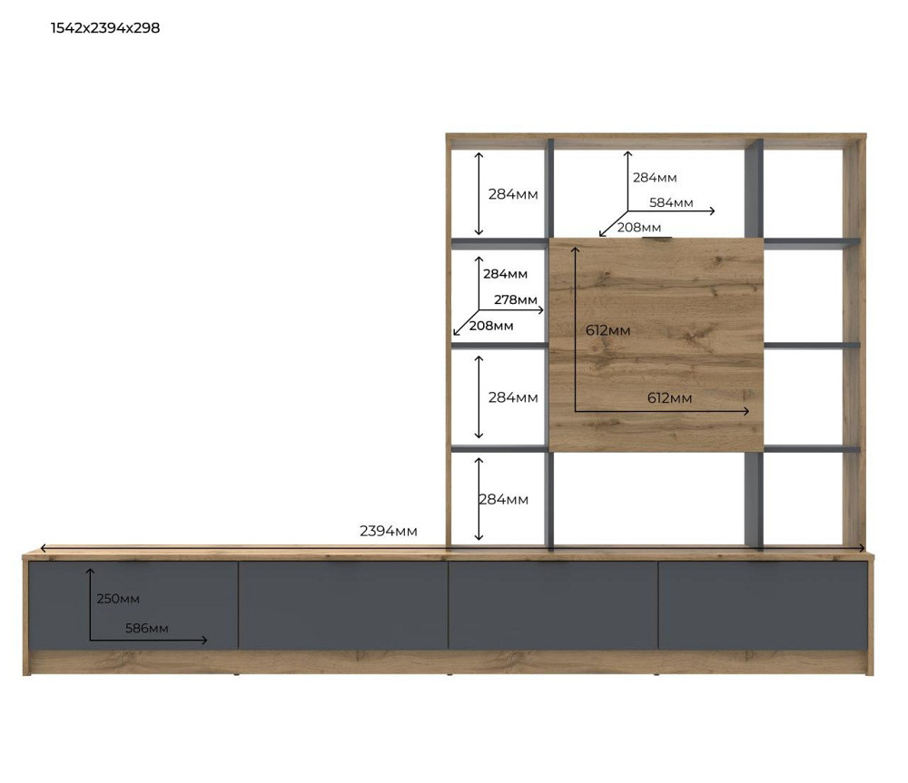 Стенка в гостиную Doros Капри Дуб Эвок/Графит 240х33х153 (DRS-011980) Львов - изображение 4