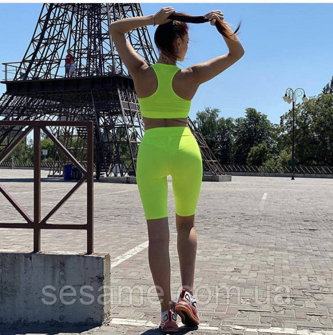 Костюм ярко салатовый для занятий спортом топ и велосепедки Харьков - изображение 3