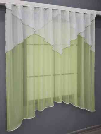 Кухонный тюль арка с ламбрекеном VR-Textil № 025к Бледно-салатовый с белым 270х170 см (52-0769) Киев