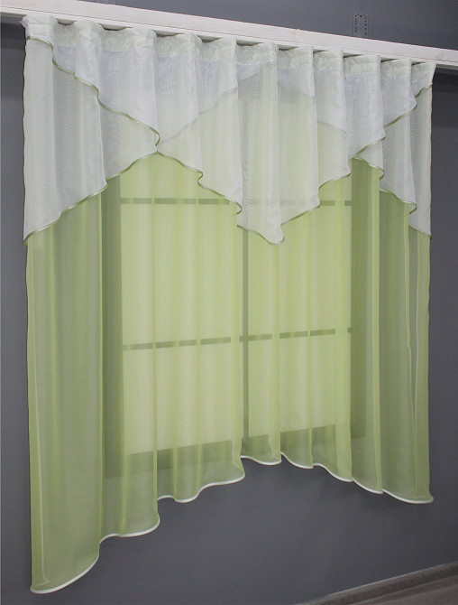 Кухонний тюль арка з ламбрекеном VR-Textil № 025к Блідо-салатовий з білим 270х170 см (52-0769) Київ - фото 2