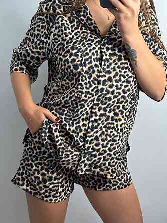 Женский летний костюм из штапель-шёлка в ярком принте Леопард M-L Харьков