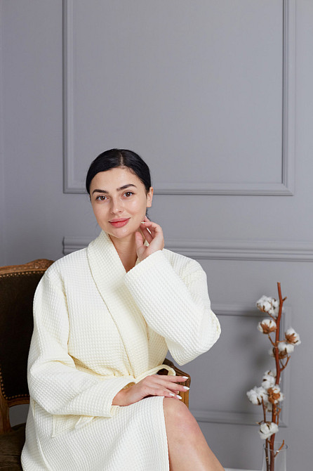 Жіночий халат вафельний Ideal Textile довгий ваніль (56860406) М Чернівці - фото 3