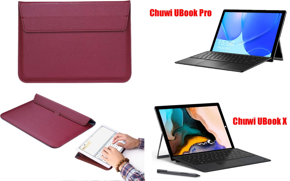 Чохол-конверт VitoCase для Chuwi UBook Pro, з функцією підставки для планшета Чорний Бордовий Київ - фото 1