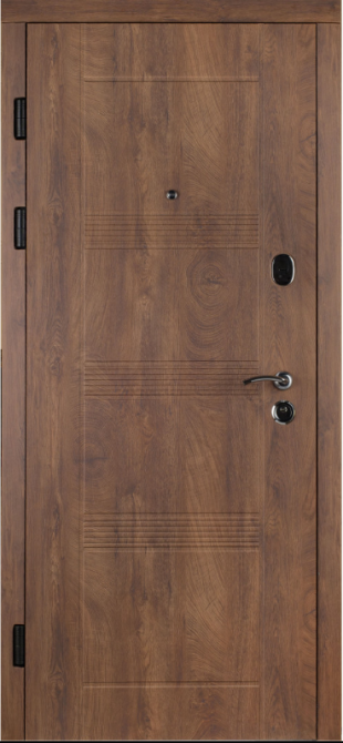Двері вхідні Наші Двері РУБІЖ Горизонт Зріз дерева коньячний / Зріз дерева ячмінний 860х2040 мм Київ - фото 1