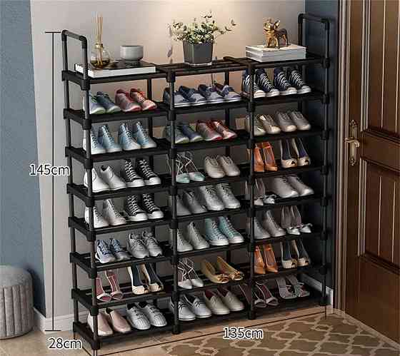 Модульная полочка для обуви, черный органайзер на 8 широких полочек для передней 135х21.5х145 см Черная Каменец-Подольский