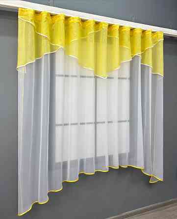Кухонный тюль арка с ламбрекеном VR-Textil № 025к желтый с белым 280х170 см (52-1218) Киев