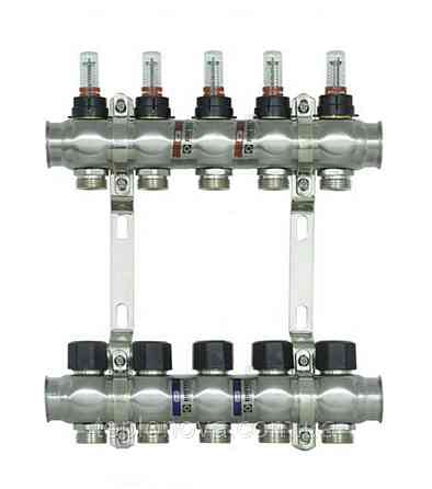 Колектор нержавійка на 5 пар виходів  "Raftec" RC-03 для Теплої Підлоги з розходомірами Чернівці