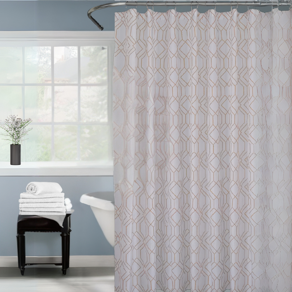 Шторка для ванной и душа 180x180 см водоотталкивающая с принтом штора для ванной с крючками,золотисто-белая Каменец-Подольский - изображение 7