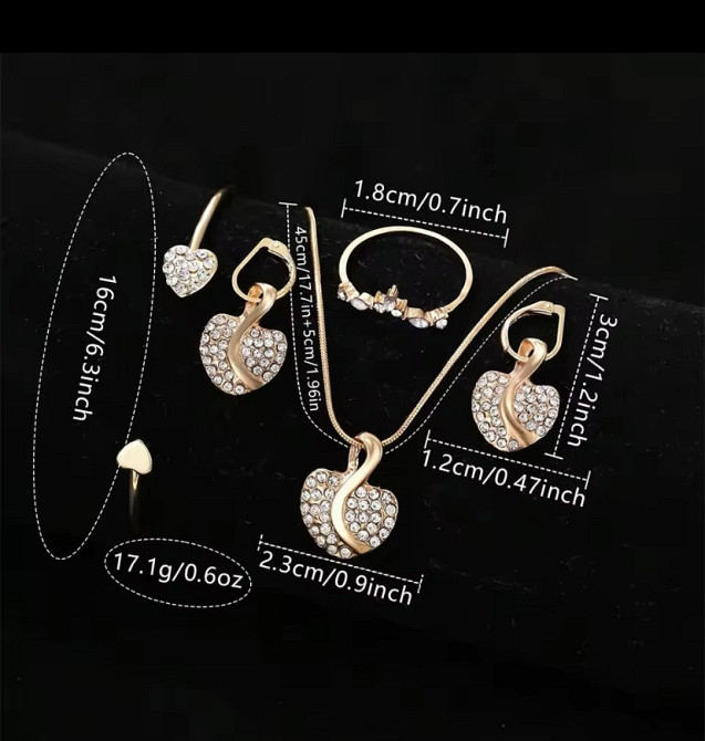 Подарочный набор для женщин Сердце наручные часы браслет кольцо ожерелье серьги без подарочной коробки золотой Киев - изображение 5