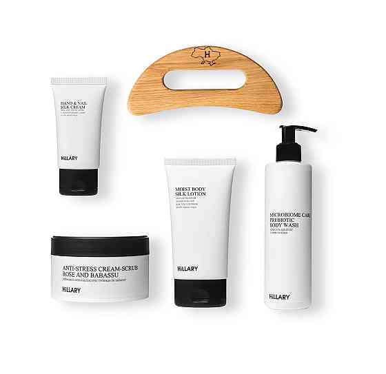 Набір шовкового догляду за тілом з дерев'яним шкребком Perfect Silk Body Care + Gua Sha Hillary Вінниця