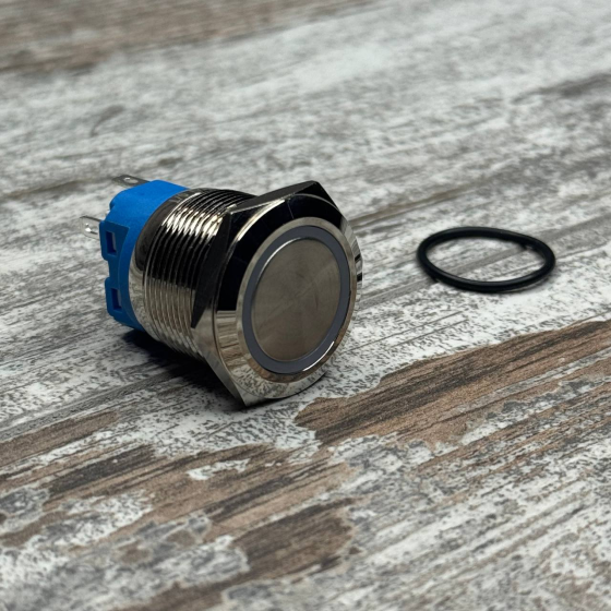 Кнопка 22 мм фиксирующаяся 12–24 В зелёный LED 5 pin 22F-11EZ, металлическая с подсветкой Киев