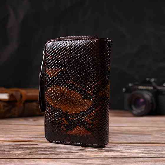 Відмінне лаковане жіноче портмоне середнього розміру з натуральної шкіри з тисненням під змію (CANPELLINI) Київ