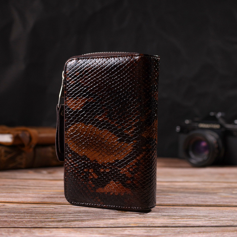 Отличное лакированное женское портмоне среднего размера из натуральной кожи с тиснением под змею (CANPELLINI) Киев - изображение 3