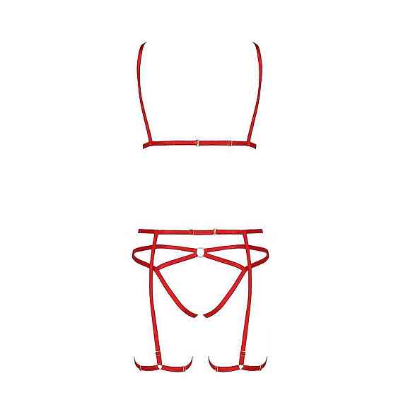 Комплект білизни Passion Exclusive MAGALI SET OpenBra XXL/XXXL, red, стрепи, ліф, трусики і пояс Sex Aura Київ
