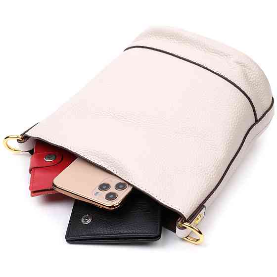 Компактна сумка жіноча з автономною косметичкою всередині з натуральної шкіри Біла (Vintage) Київ