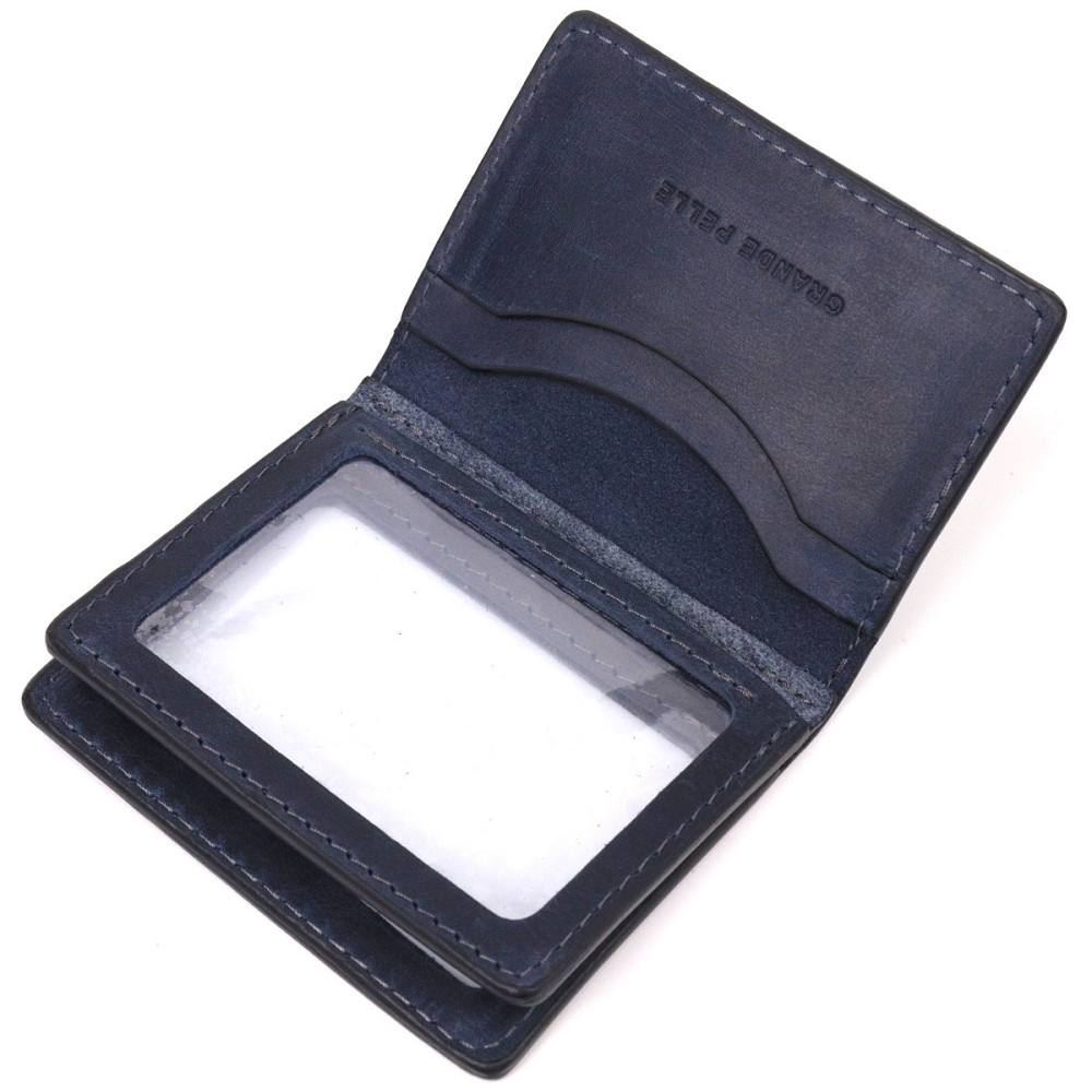 Практичная обложка на автодокументы в винтажной коже Сердце GRANDE PELLE 16714 Синий Киев - изображение 5