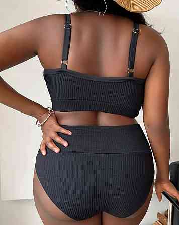 Купальник женский батал раздельный в рубчик черный 4XL Киев