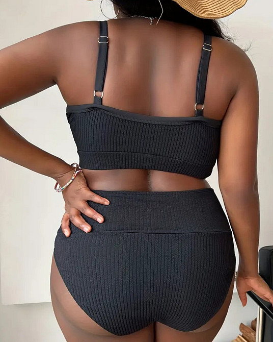 Купальник женский батал раздельный в рубчик черный 4XL Киев - изображение 4