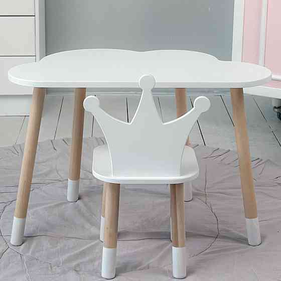 Столик хмаринка 46х70х40 і стільчик корона 26х26х24, стіл та стілець в дитячу, білий Київ