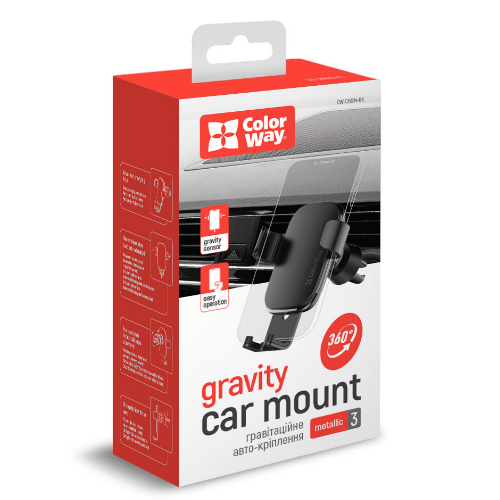 Тримач автомобільний для мобільного Metallic Gravity Holder 3 ColorWay CW-CHG14-BK чорний Житомир - изображение 2