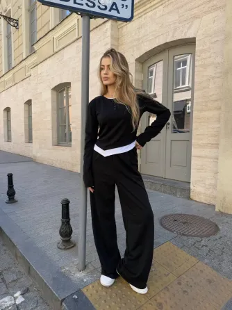 Жіночий костюм 2-ка з двунитки бежевий чорний Одеса