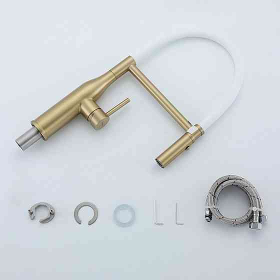 Смеситель для кухни с гибким изливом GAPPO G4098-23 золото сатин/белый Киев