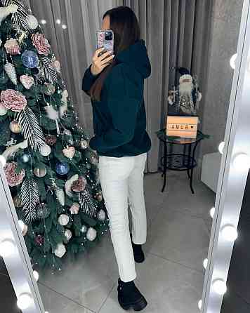 Жіноча тепла новорічна худі оверсайз крою тринитка на флісі Смарагдовий, 48/52 Одеса