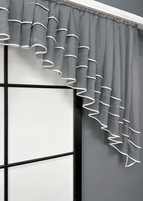 Кухонний комплект VR-Textil № 062к шторка з ламбрекеном графітовий із білим 200х160 см (59-982) Київ - фото 5