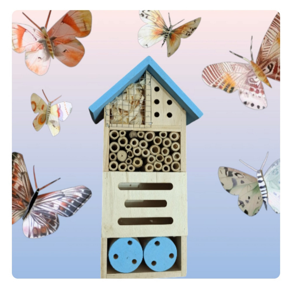 Дерев'яний будиночок для комах, бджіл та мурах 20х12,2х12,2 см з підвісним кріпленням Німеччина блакитний Київ - фото 1