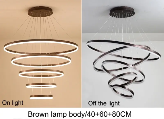 Светодиодная люстра Олимпия PJ812С-5 20+30+40+80+100см (5 колец) Коричневая Винница